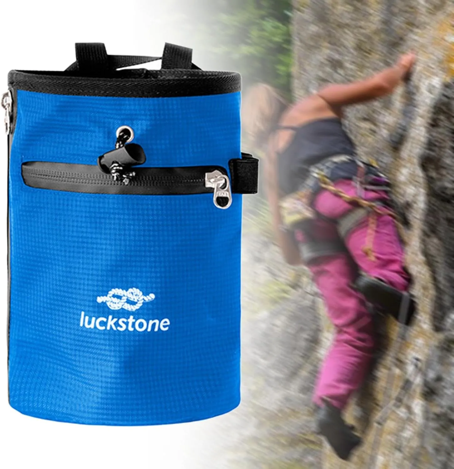 Rock Climbing Chalk Bag Adjustable Waist Belt Wear Resistant with Zipper Pocket for Bouldering Workout Disc Golf Pole Dancing
