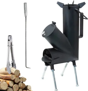 ROCKET STOVE is the perfect wood stove. A portable wood-burning camping stove with a fire poker. For camping gear & survival gear, backyard cooking. Camping grill, outdoor events. (Elite)