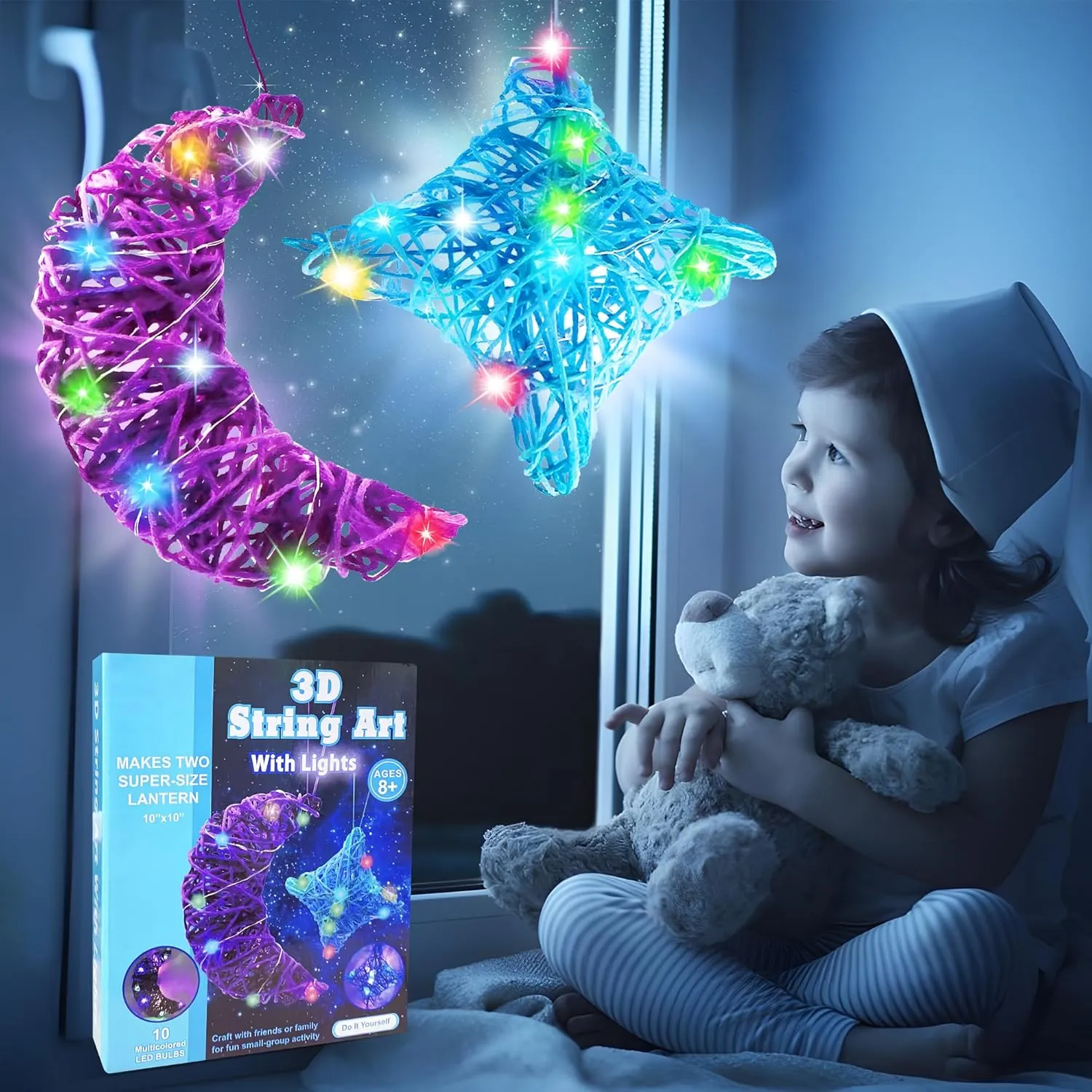 ROHSCE 3D String Art Kit for Kids, DIY Light Up String Art Lantern Kit Heart Arts and Crafts, Christmas Birthday Present for Kids 8-10, Gifts for Girls and Boys, Toys for 7 Year  Old