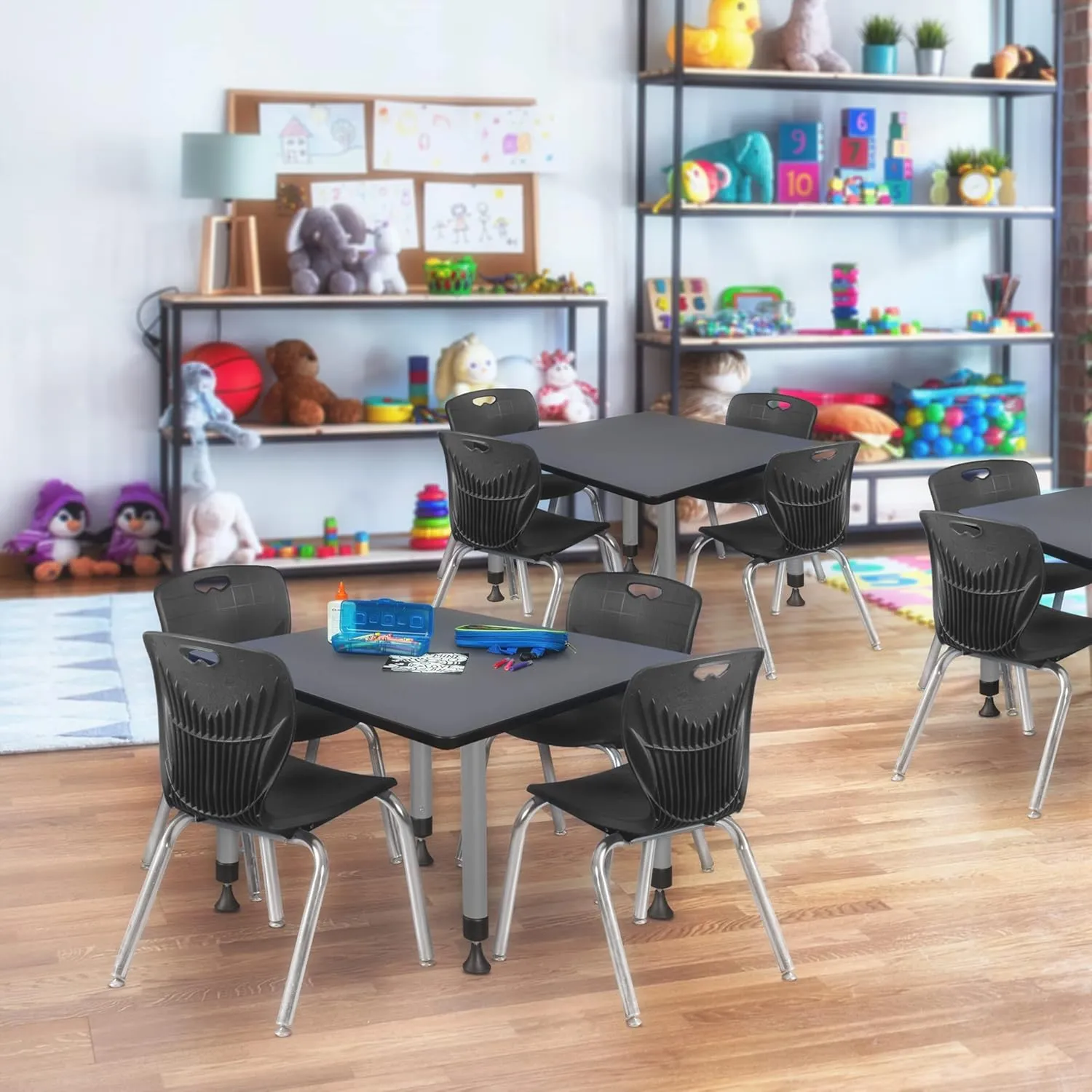 Romig Trek 36 in. Square Height Adjustable Classroom Activity Table- Grey Top & Grey Base