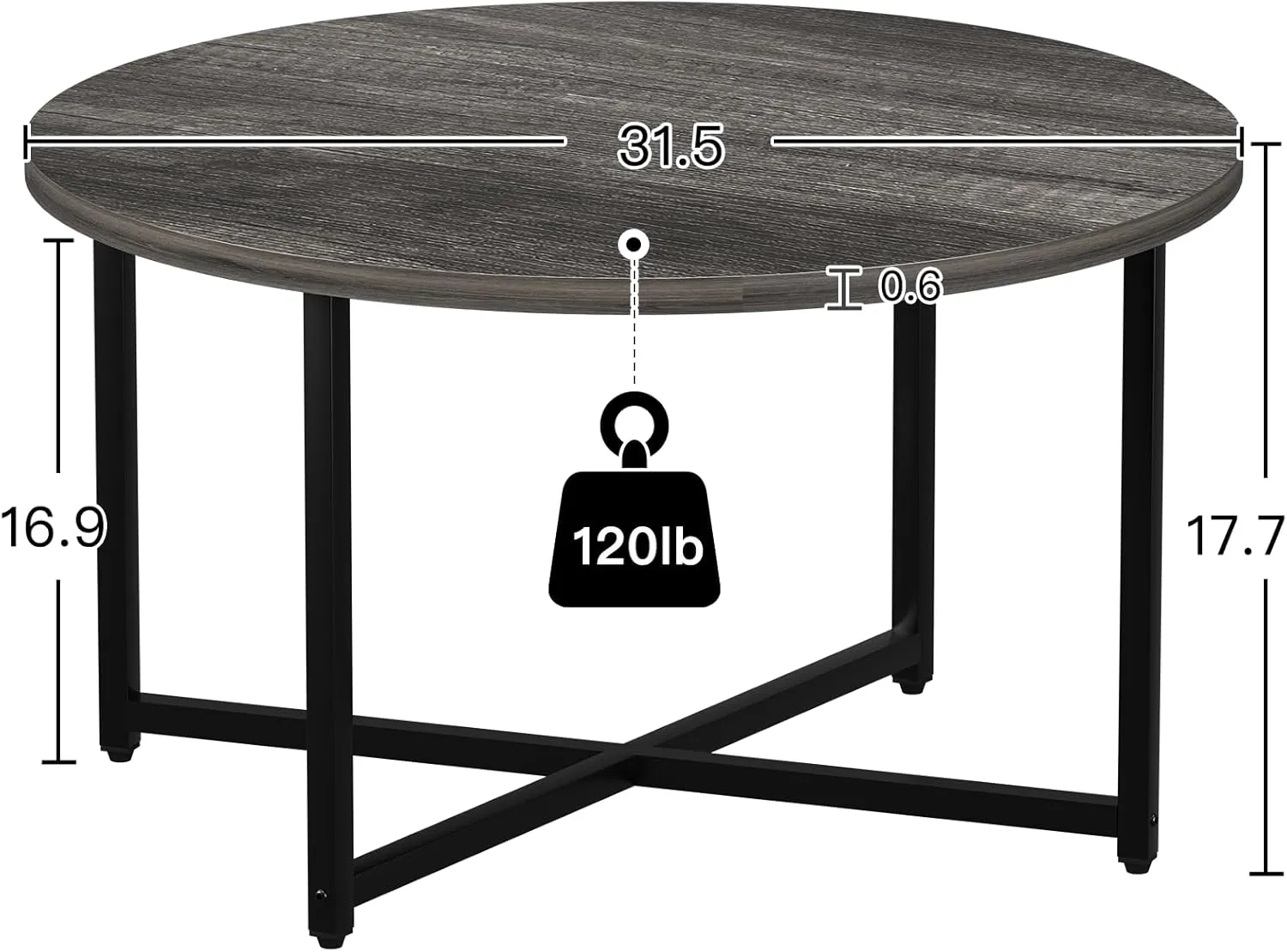 Round Coffee Table, 31.5" Circle Coffee Table，Roma Round Coffee Tables Living Room, Large Coffee Table Round for Indoor & Outdoor Use, Office, Patio or Garden, Large Gray(31.5" D x 17.7" H)