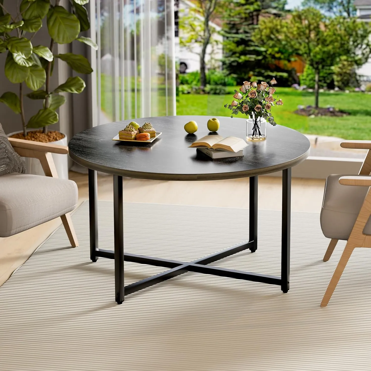 Round Coffee Table, 31.5" Circle Coffee Table，Roma Round Coffee Tables Living Room, Large Coffee Table Round for Indoor & Outdoor Use, Office, Patio or Garden, Large Gray(31.5" D x 17.7" H)