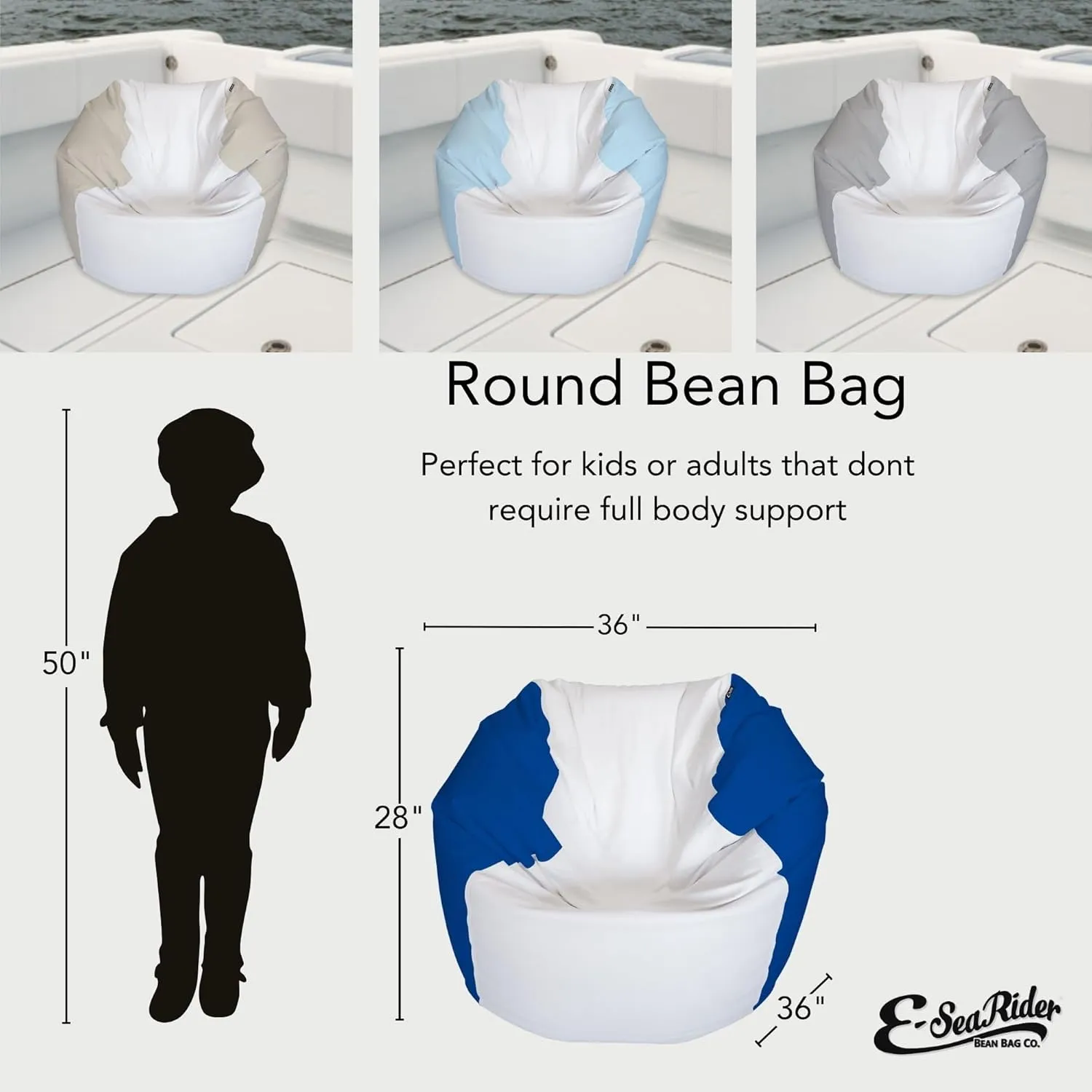 Round Marine Beanbag (Medium, Multi) (White/Beige)