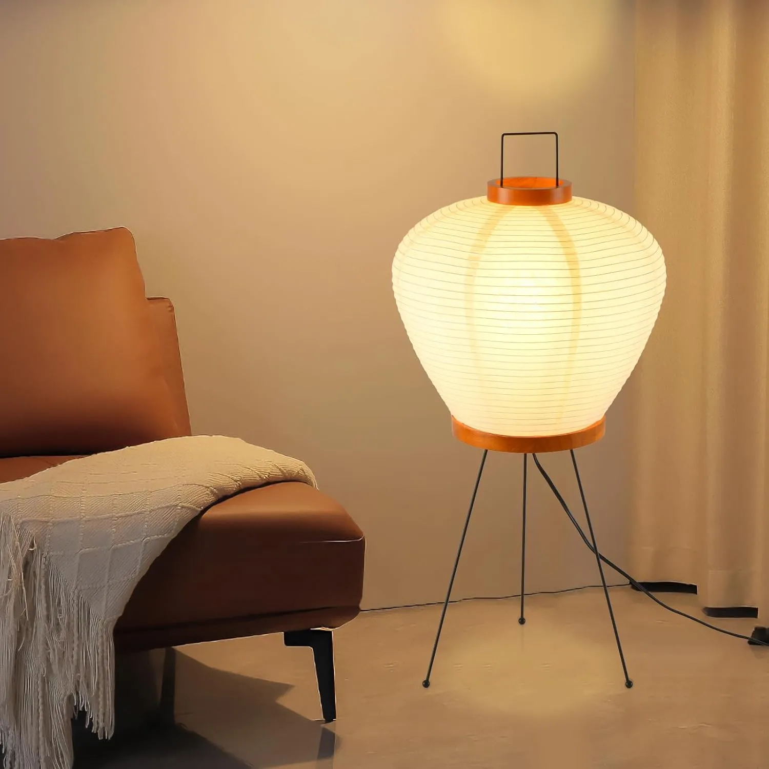 Round Rice Paper Floor Light,13" Nordic Design Rice Floor Lamp, Paper Lantern Bedside Light,Living Room Desk Lamp Bedrooms Paper Desktop Light