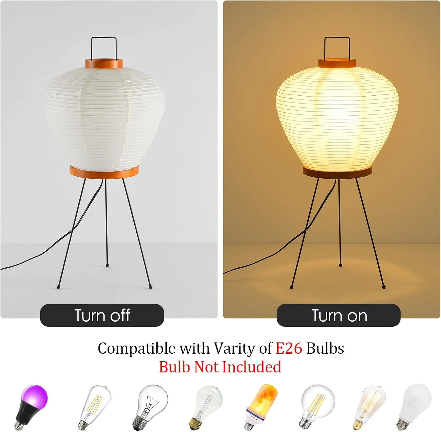 Round Rice Paper Floor Light,13" Nordic Design Rice Floor Lamp, Paper Lantern Bedside Light,Living Room Desk Lamp Bedrooms Paper Desktop Light