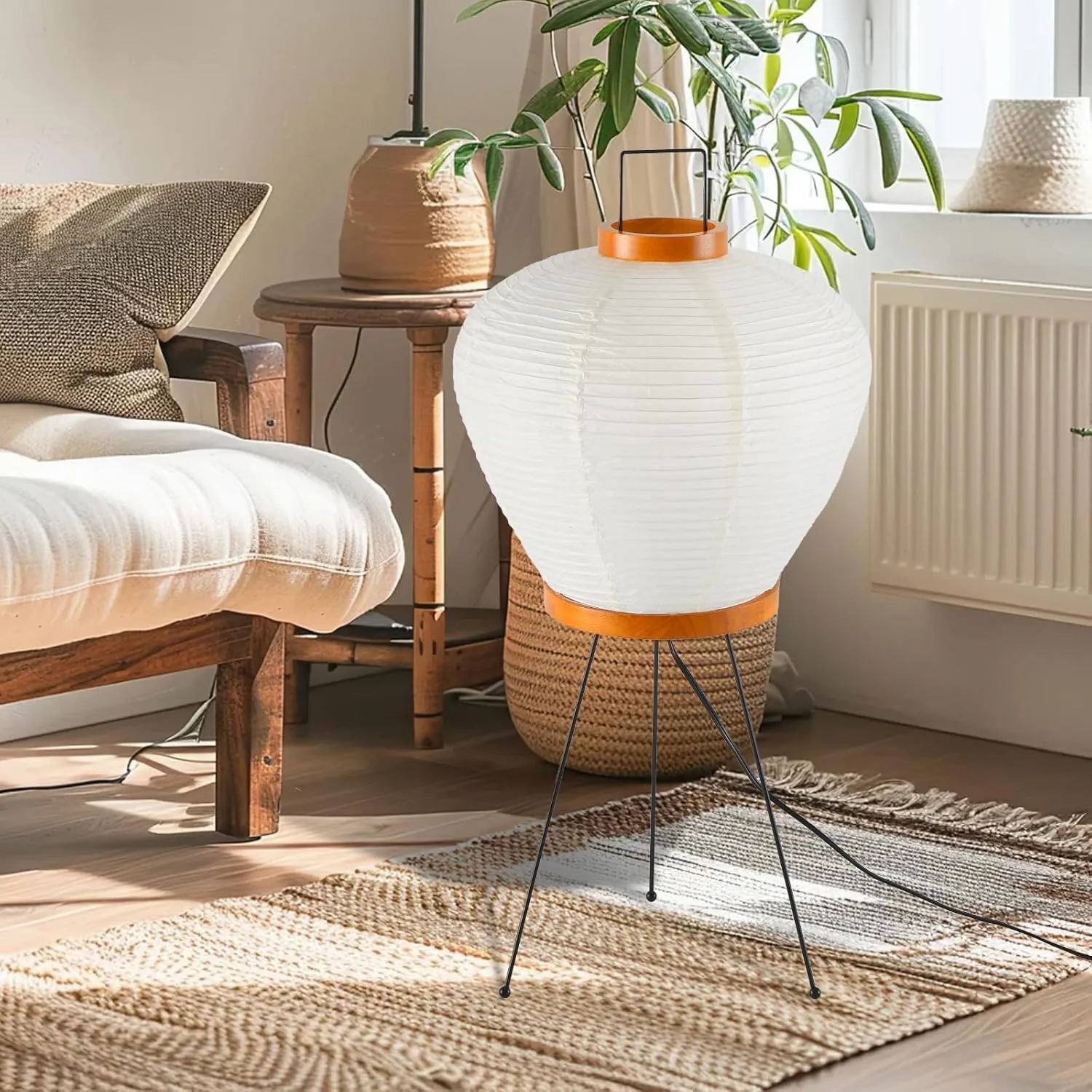 Round Rice Paper Floor Light,13" Nordic Design Rice Floor Lamp, Paper Lantern Bedside Light,Living Room Desk Lamp Bedrooms Paper Desktop Light
