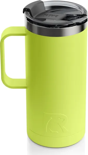 RTIC 16 oz Coffee Travel Mug with Lid and Handle, Stainless Steel Vacuum-Insulated Mugs, Leak, Spill Proof, Hot Beverage and Cold, Portable Thermal Tumbler Cup for Car, Camping, Citrus
