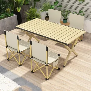 RUANLOV Small Folding Camping Table with Aluminum Table Top, Folding Table Roll Up Lightweight Foldable Table, Portable Table Camp Table (B 90cm with 4 Chairs)