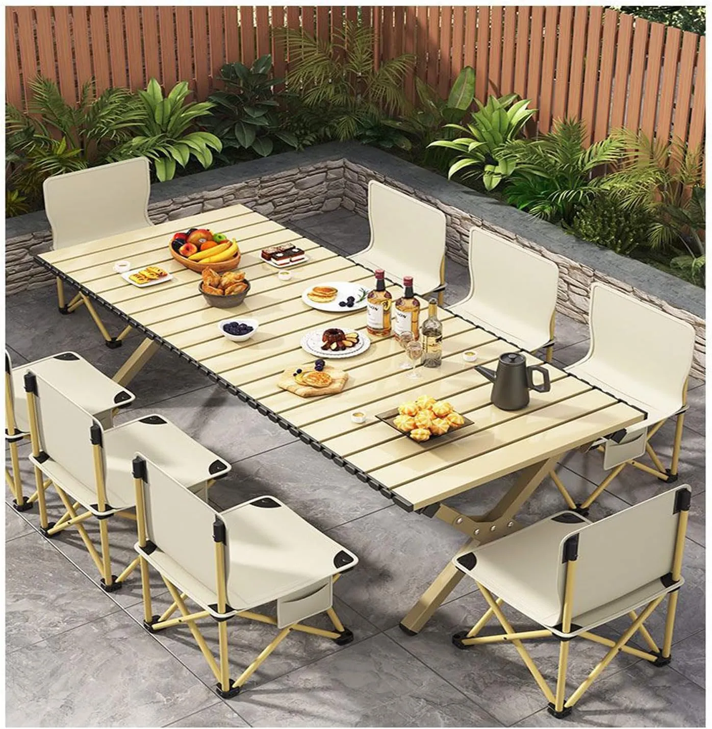 RUANLOV Small Folding Camping Table with Aluminum Table Top, Folding Table Roll Up Lightweight Foldable Table, Portable Table Camp Table (B 90cm with 4 Chairs)