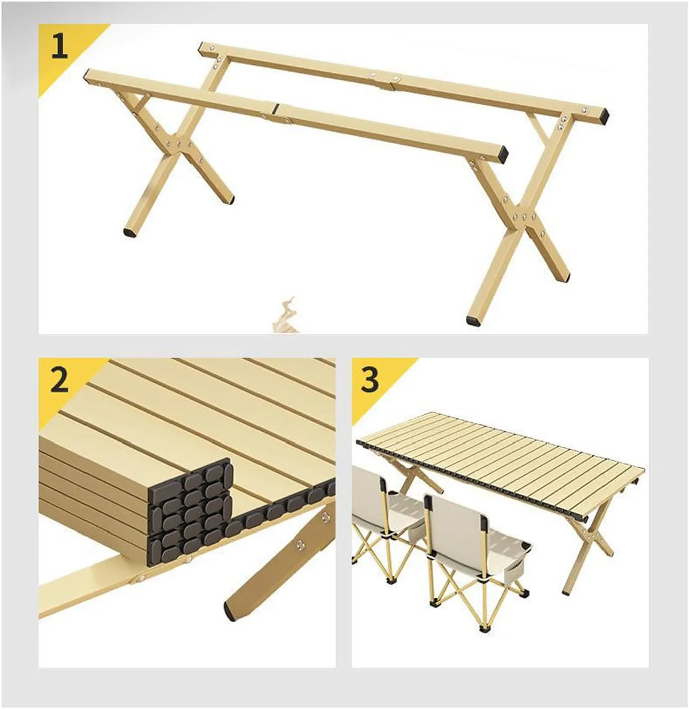 RUANLOV Small Folding Camping Table with Aluminum Table Top, Folding Table Roll Up Lightweight Foldable Table, Portable Table Camp Table (B 90cm with 4 Chairs)
