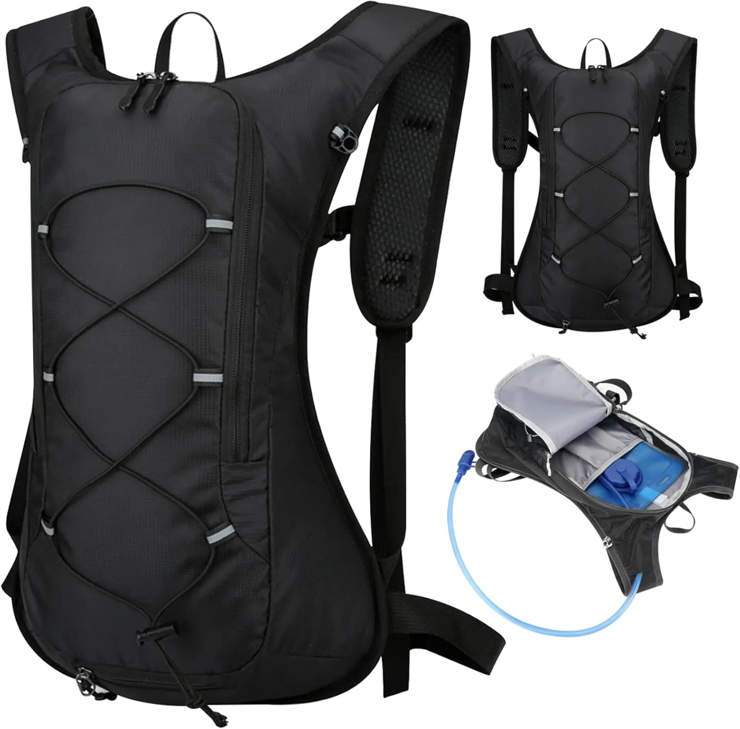 Running Hydration Vest, Waterproof Breathable Running Vest, 16.1x11.4x3.9 Running Water Vest with Reflective Strip, Zipper Running Backpack for Hiking Cycling Race, Hydration Vest