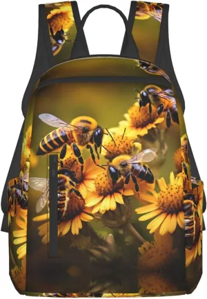 Rural Honey Bees Flowers Print Lightweight Backpack, Travel Bookbag College Bag,Laptop Backpack For Men Women