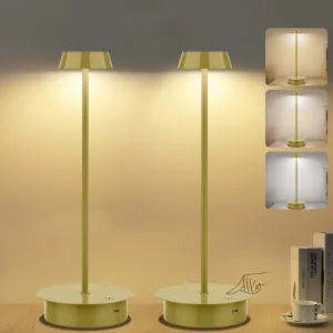 Rynx | 2-pack Rechargeable Led Table Lamp: Wireless Table Lamp With Touch Control, Portable Led Desk Lamp 3 Colors Stepless Dimmable Modern Lamp For Restaurant/Dinner/Bedroom/Outdoors Ip65 Waterproof-Gold