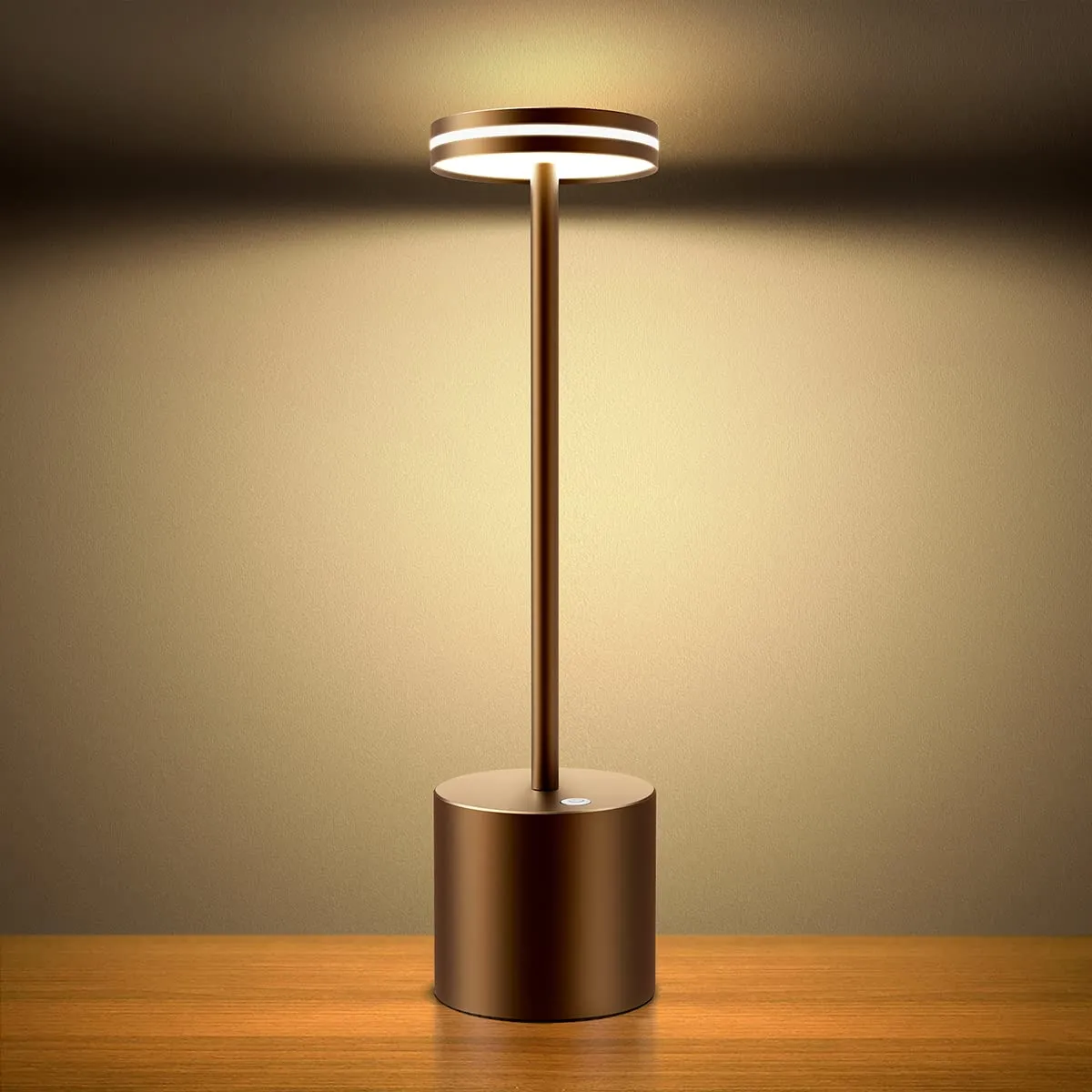 Rynx | Hapfish Battery-powered Table Lamp, 5000Mah Portable Outdoor Wireless Table Lamps, Metal, Dimmable, Rechargeable Led Desk Bulbs For Indoor/Outdoor/Home/Living Room (Brown)