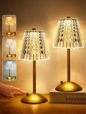Rynx | One Fire Nightstand Lamp Set of 2, Dimmable Crystal Table Lamp 3 Colors Gold Lamp, Touch Lamp Bedroom Lamps, Rechargeable Small