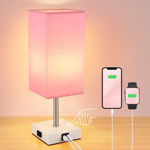Rynx | Woderdeng Touch Control Nightstand Lamp - 3-Way Dimmable Table Lamps With Usb C A Port And Socket, Nightstand Lamp For Bedroom Decor