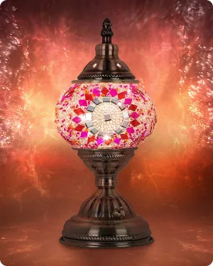 Rynx | Yarra-Decor Turkish Moroccan Lamp With Bronze Base Handmade Tiffany Mosaic Glass Lamps Portable Bedside Lamps With Rechargeable