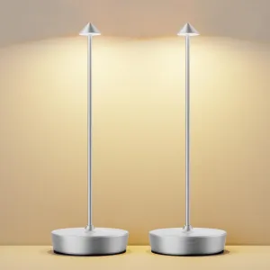 Rynx | Yht Wireless Rechargeable Table Lamp, 6000mah Outdoor Waterproof Battery Powered Table Light Led Touch Dimmable Desk Lamps For Patio Restaurant Home Living Room Set Of 2 Silver
