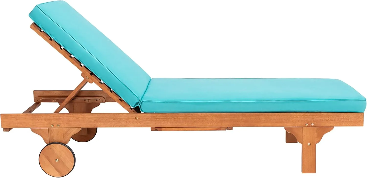 SAFAVIEH Outdoor Collection Newport Natural/ Aqua Cushion Built-in Side Table Adjustable Chaise Lounge Chair