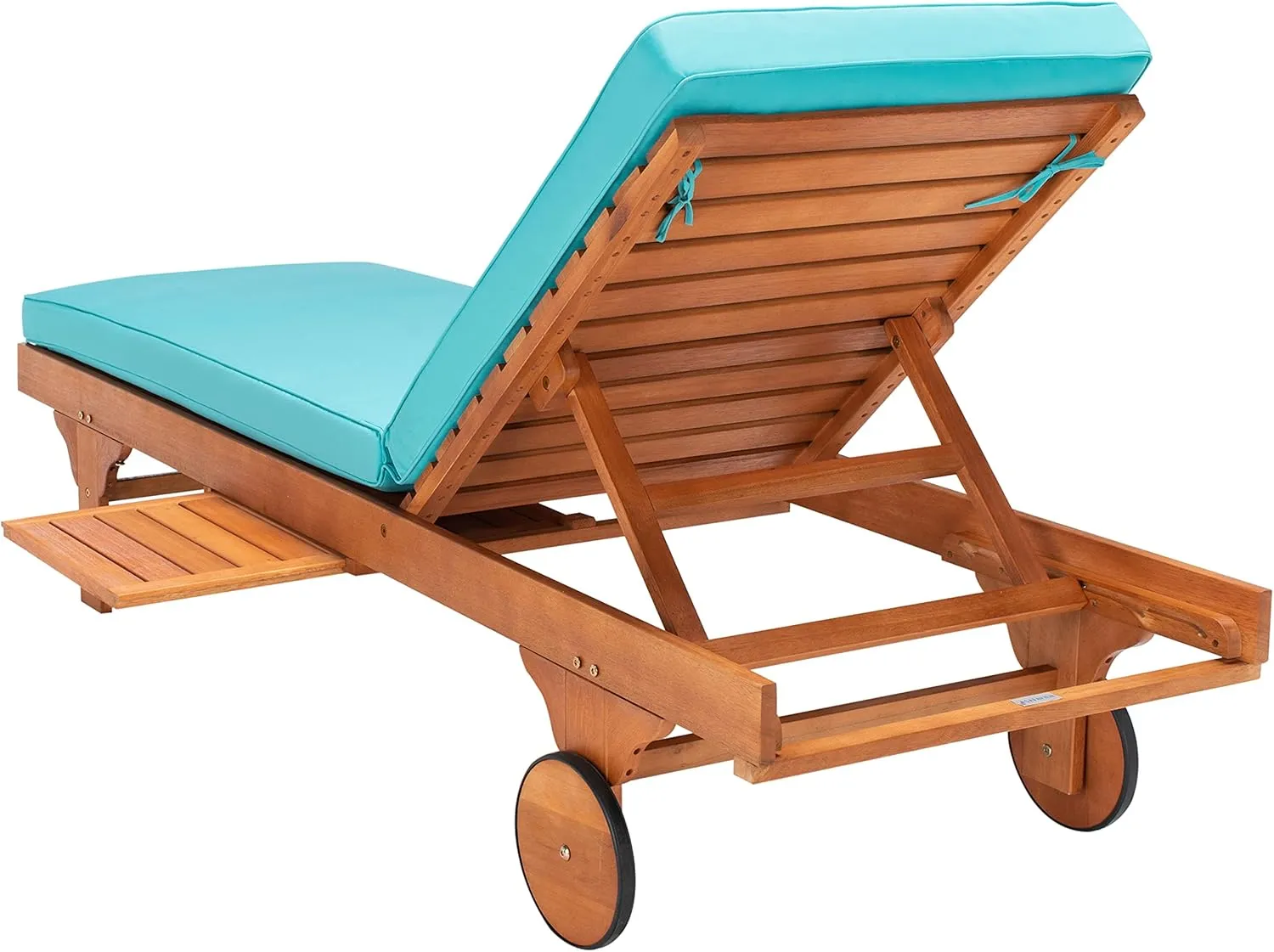 SAFAVIEH Outdoor Collection Newport Natural/ Aqua Cushion Built-in Side Table Adjustable Chaise Lounge Chair