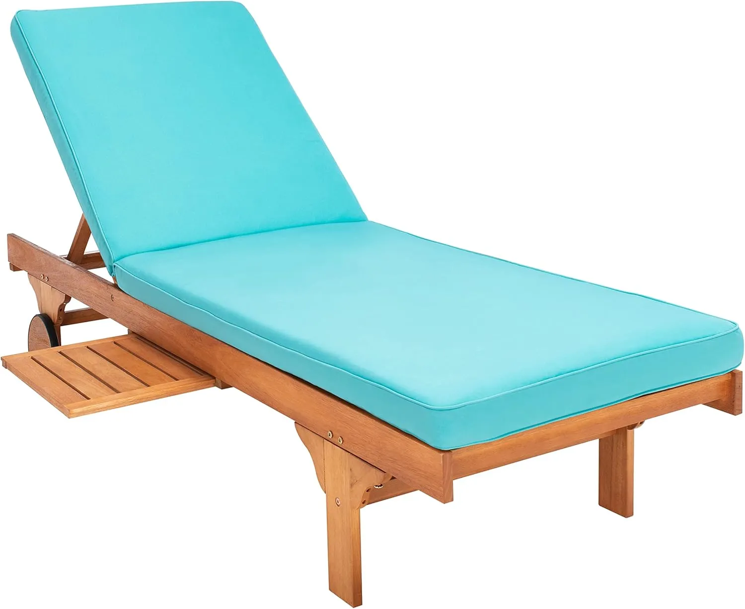 SAFAVIEH Outdoor Collection Newport Natural/ Aqua Cushion Built-in Side Table Adjustable Chaise Lounge Chair