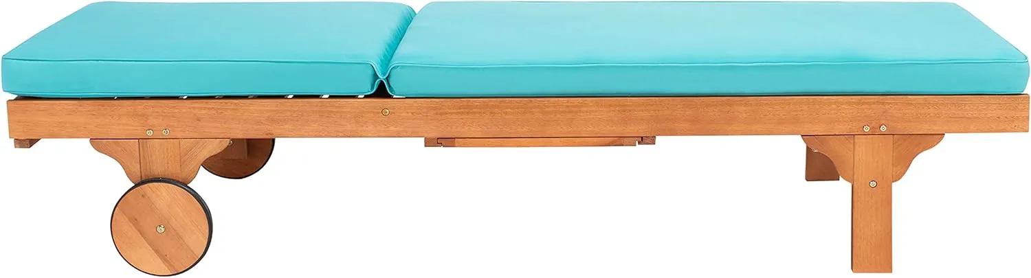 SAFAVIEH Outdoor Collection Newport Natural/ Aqua Cushion Built-in Side Table Adjustable Chaise Lounge Chair