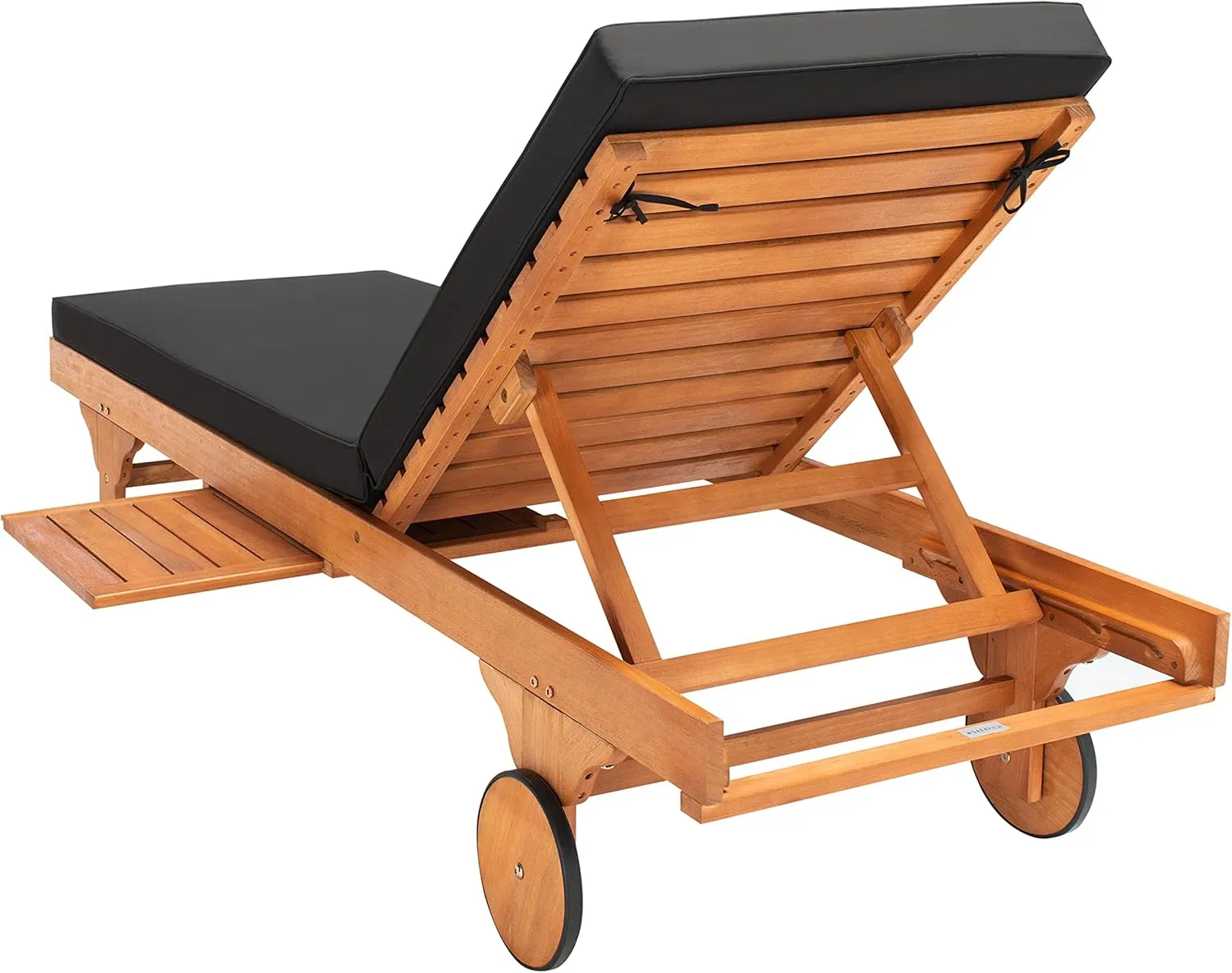 SAFAVIEH Outdoor Collection Newport Natural/ Black Cushion Built-in Side Table Adjustable Chaise Lounge Chair