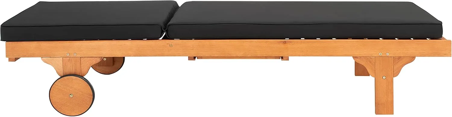 SAFAVIEH Outdoor Collection Newport Natural/ Black Cushion Built-in Side Table Adjustable Chaise Lounge Chair