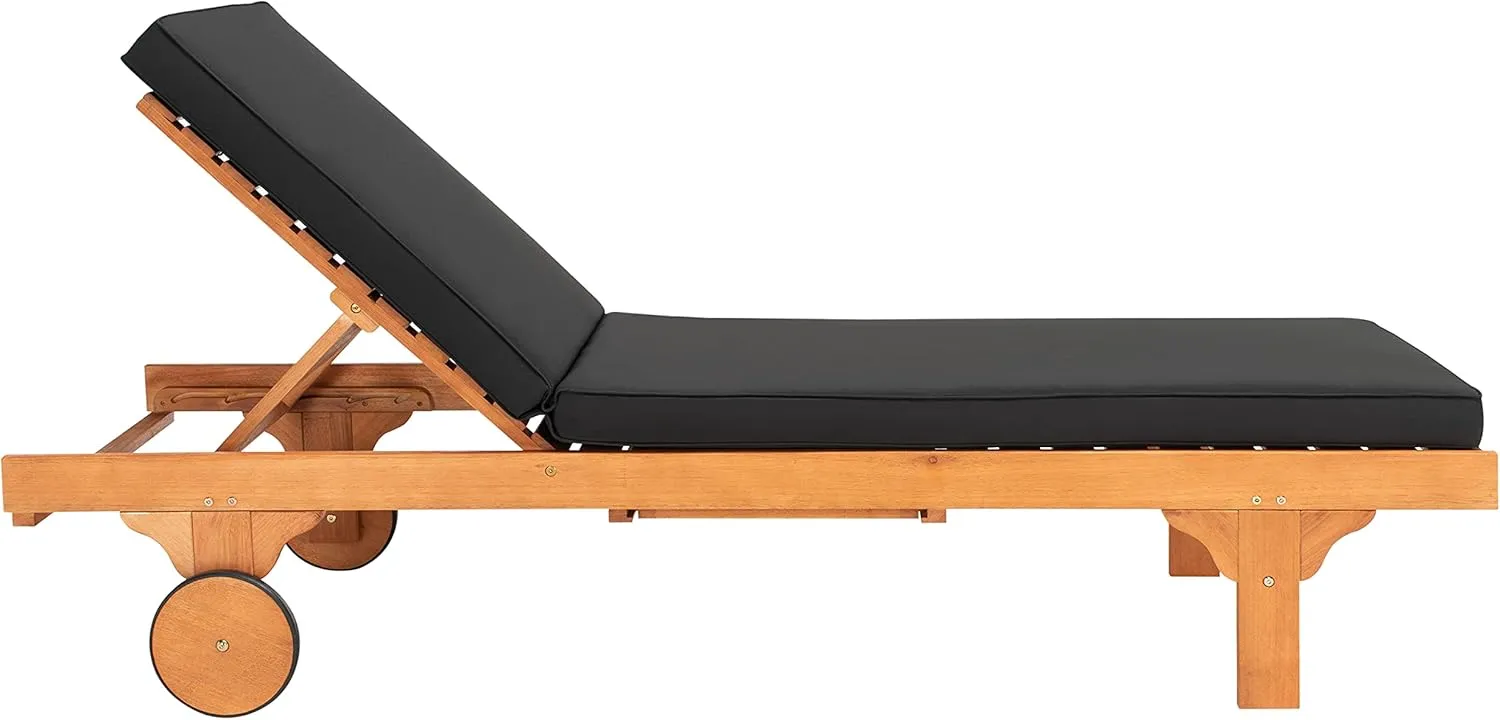 SAFAVIEH Outdoor Collection Newport Natural/ Black Cushion Built-in Side Table Adjustable Chaise Lounge Chair