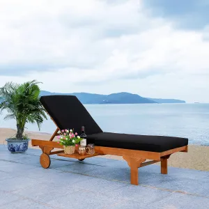 SAFAVIEH Outdoor Collection Newport Natural/ Black Cushion Built-in Side Table Adjustable Chaise Lounge Chair