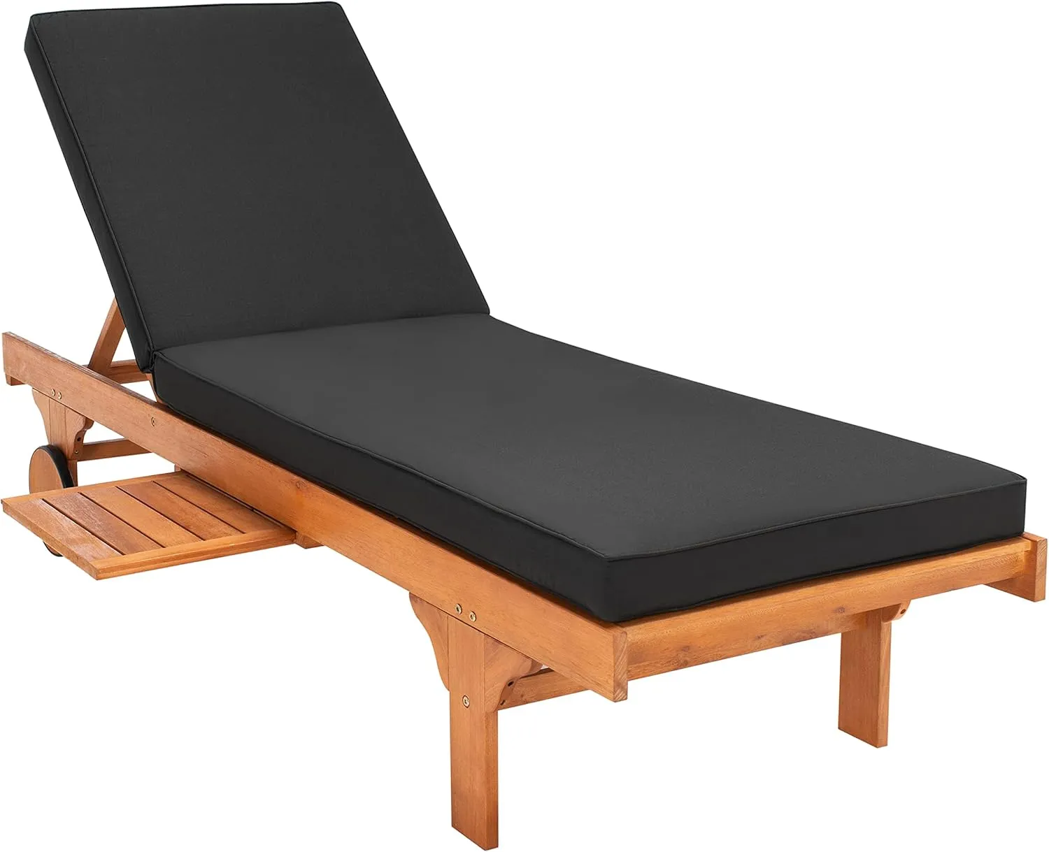 SAFAVIEH Outdoor Collection Newport Natural/ Black Cushion Built-in Side Table Adjustable Chaise Lounge Chair