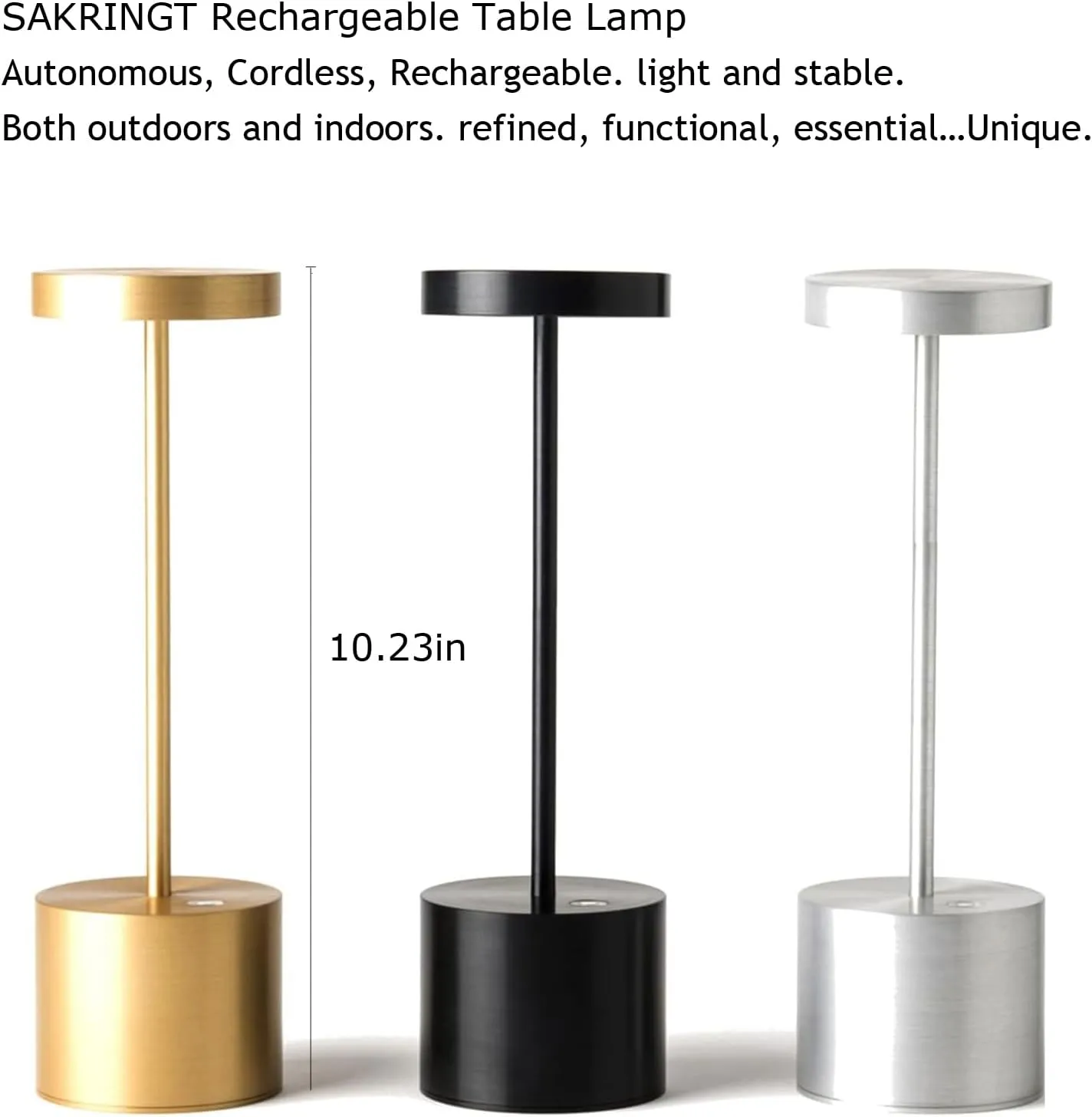 SAKRINGT 2 Pack Cordless Table Lamp Rechargeable, 5000mAh Battery Operated Portable Table Light,Dimming LED Table Lamp for Restaurant/Patio/Outdoor(Gold)