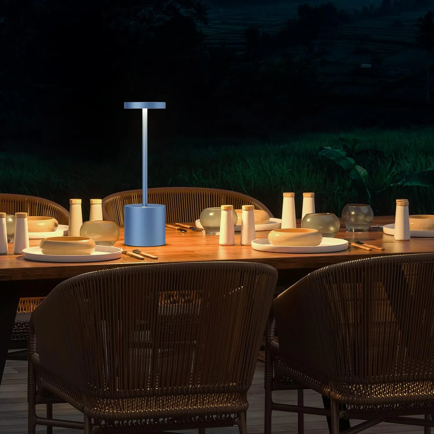SAKRINGT 2 Pack Cordless Table Lamp Rechargeable,5000mAh Battery Powered Table Light, Dimming Portable LED Desk Lamp for Restaurant/Outdoor(Blue)