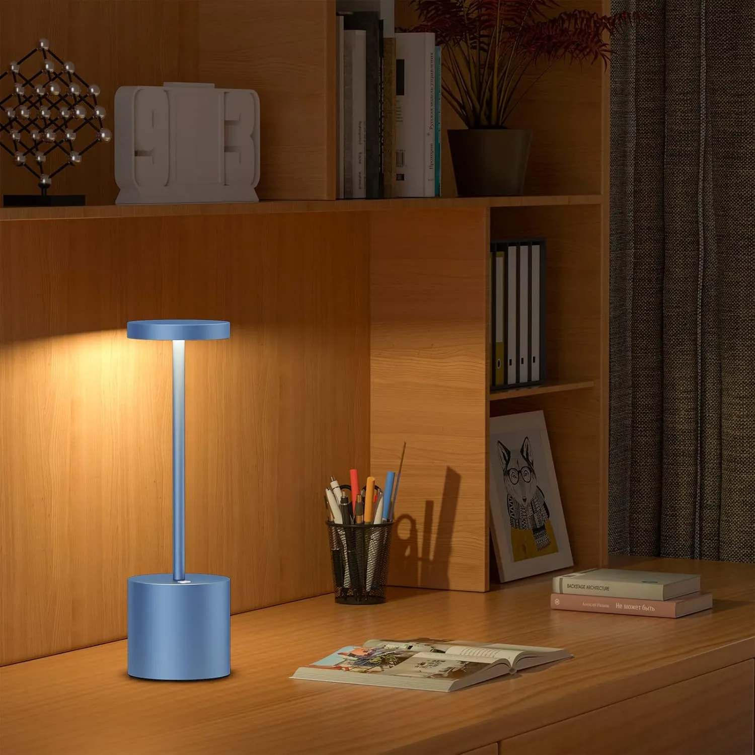 SAKRINGT 2 Pack Cordless Table Lamp Rechargeable,5000mAh Battery Powered Table Light, Dimming Portable LED Desk Lamp for Restaurant/Outdoor(Blue)