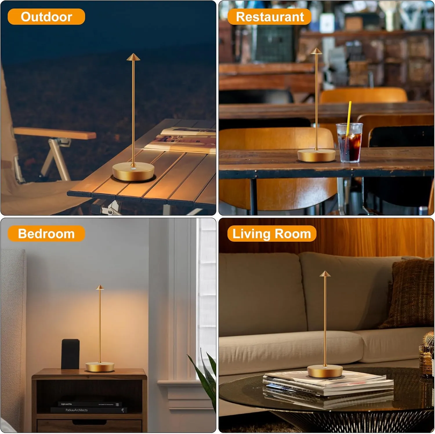 SAKRINGT 2 Pack Cordless Table Lamps Rechargeable, 6000mAh Battery Operated Waterproof Stepless Dimming Modern Portable LED Table Light for Restaurant Dining Patio Outdoor