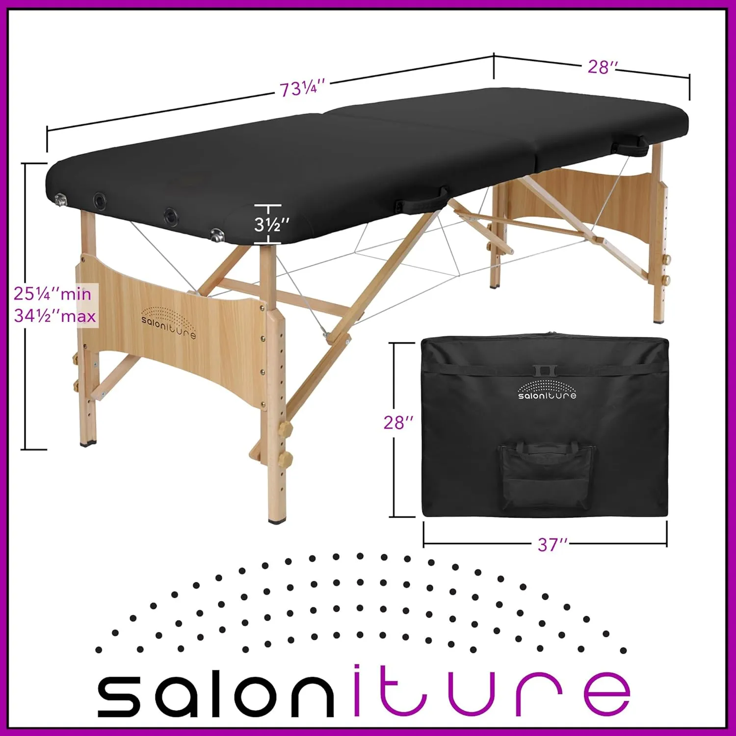 Saloniture Basic Portable Folding Massage Table - Black
