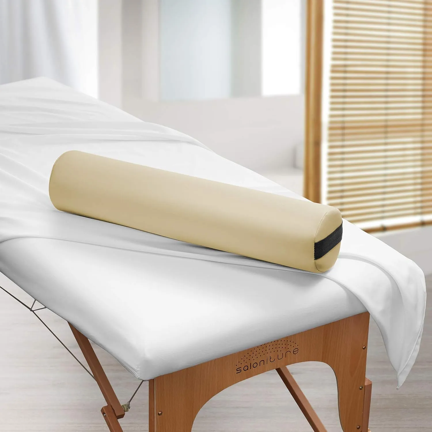 Saloniture Full Round Massage Table Bolster Pillow Pad - 26 x 6 Inch - Cream
