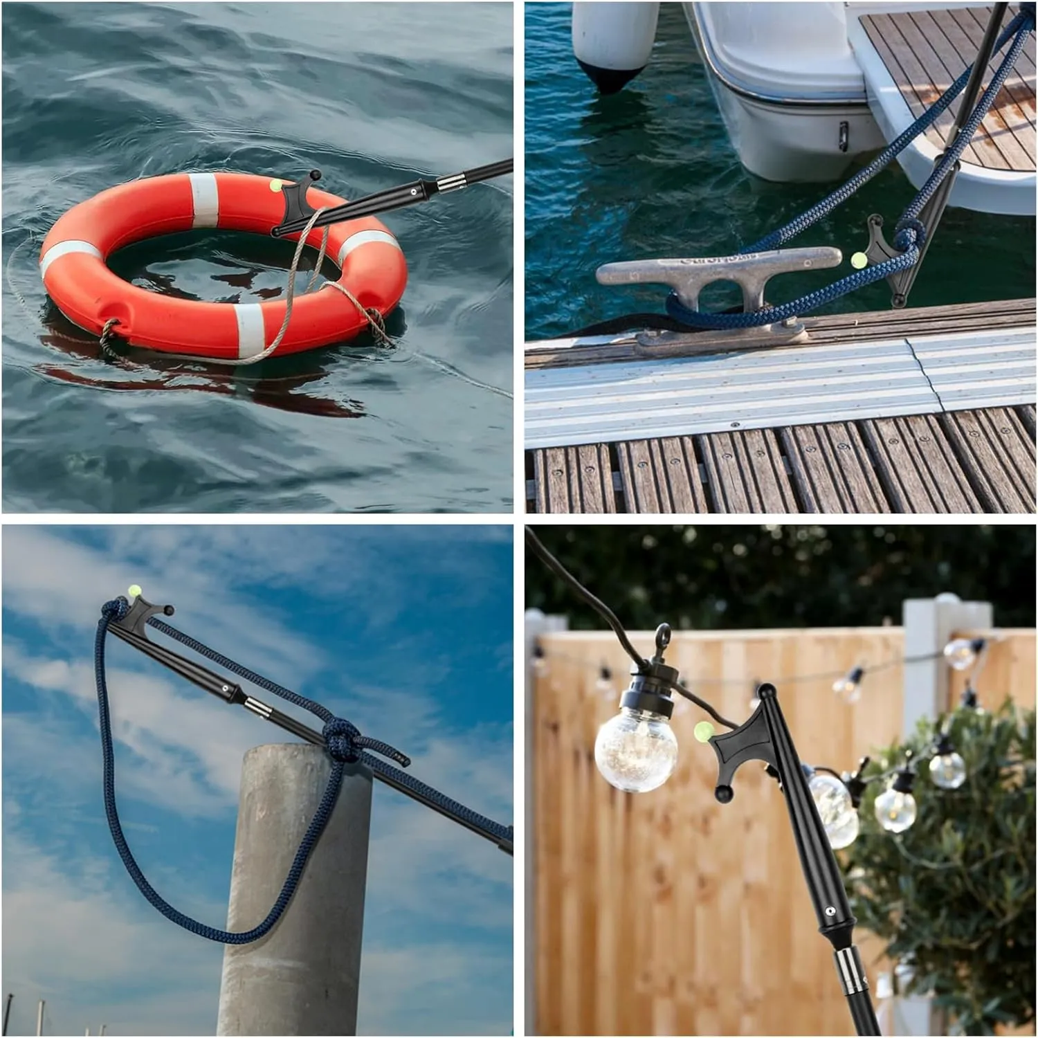 SAN LIKE Telescopic Boat Hook-Durable Boat Hook for Docking with Telescoping Extension Pole Aluminum or Fiberglass Pole Boat Hook Rust-Resistant Sturdy Float Docking Pole with Luminous Bead