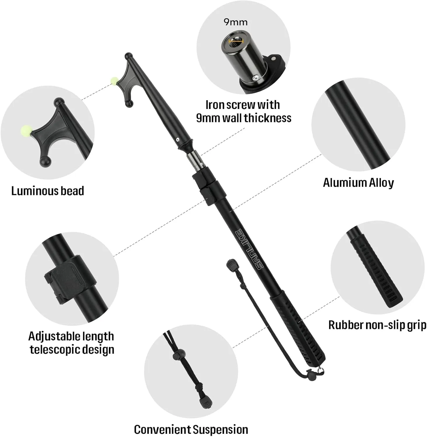 SAN LIKE Telescopic Boat Hook-Durable Boat Hook for Docking with Telescoping Extension Pole Aluminum or Fiberglass Pole Boat Hook Rust-Resistant Sturdy Float Docking Pole with Luminous Bead