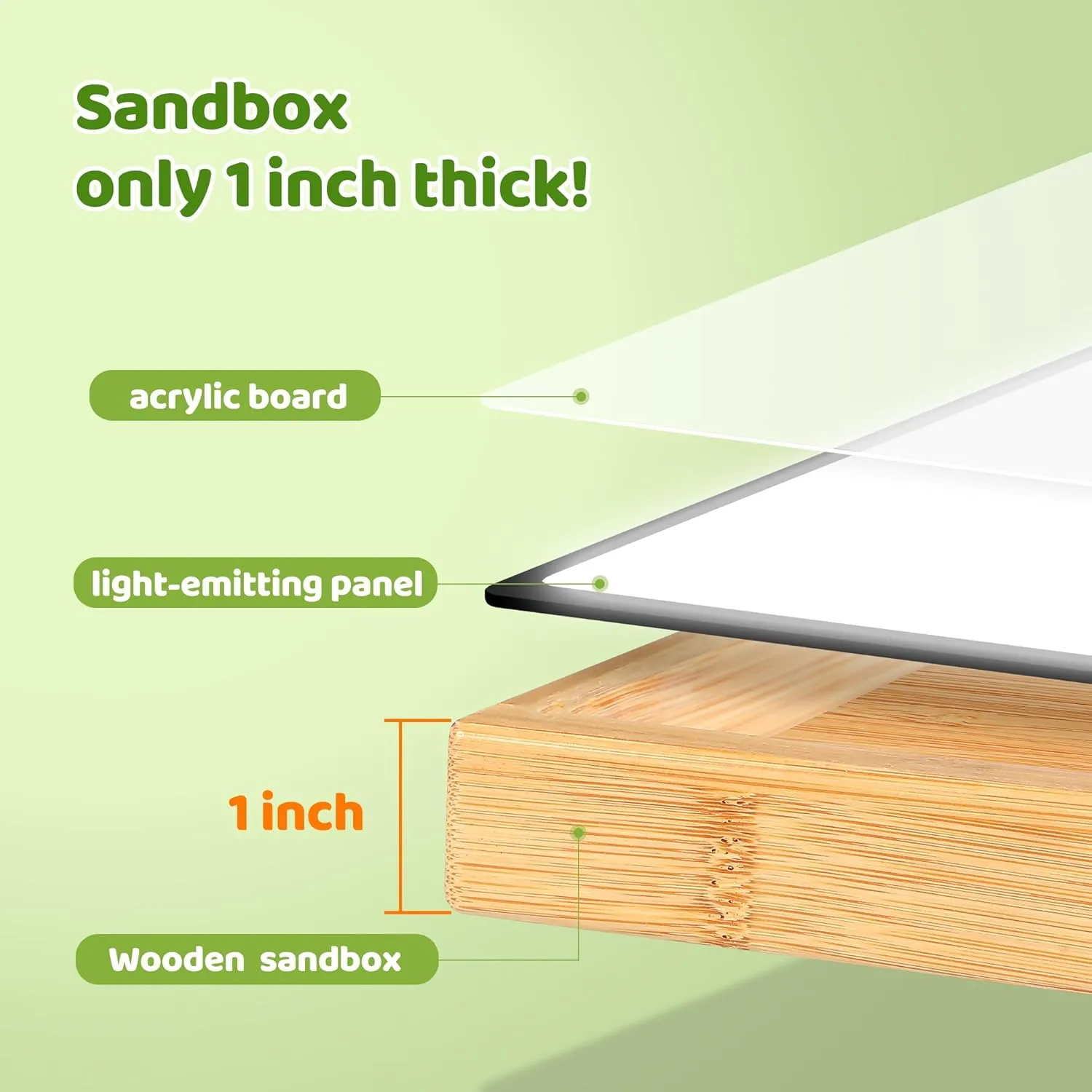 Sand Painting Light Box Light Table for Kids Wooden Sand Art Table with 10 Cards Sand Sensory Toy (11×16×1 in)