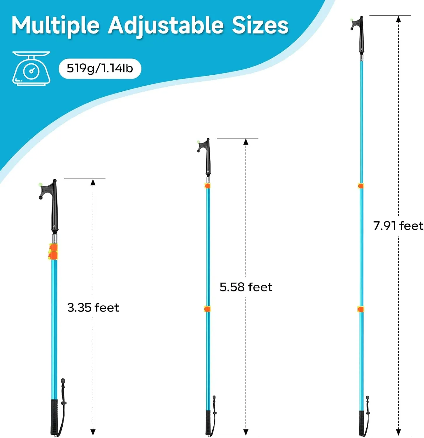 SANLIKE Boat Hooks for Docking Heavy Duty Telescoping Extension Pole Hook with Luminous Bead, Lightweight Floating, Non-Slip Rubber Handle, Durable & Rust-Resistant