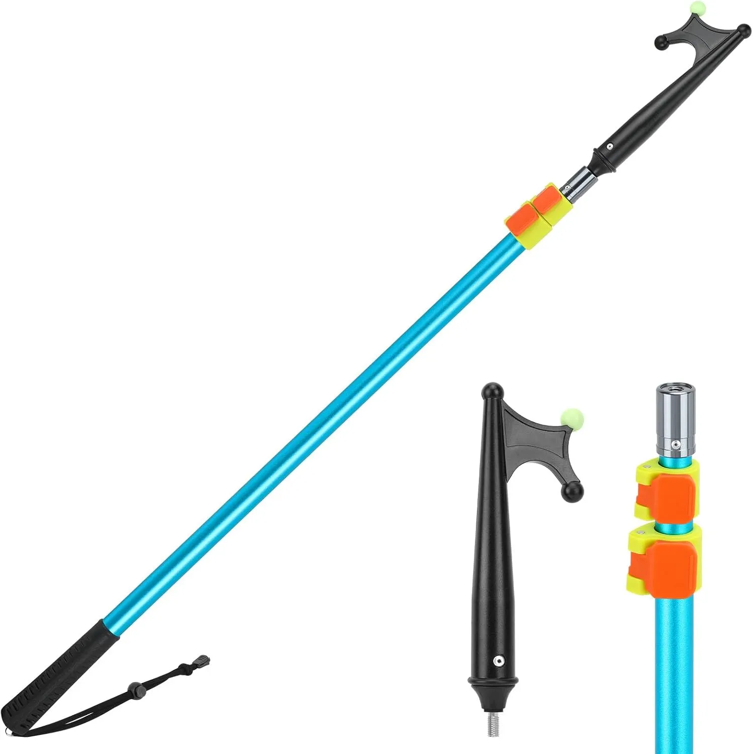 SANLIKE Boat Hooks for Docking Heavy Duty Telescoping Extension Pole Hook with Luminous Bead, Lightweight Floating, Non-Slip Rubber Handle, Durable & Rust-Resistant