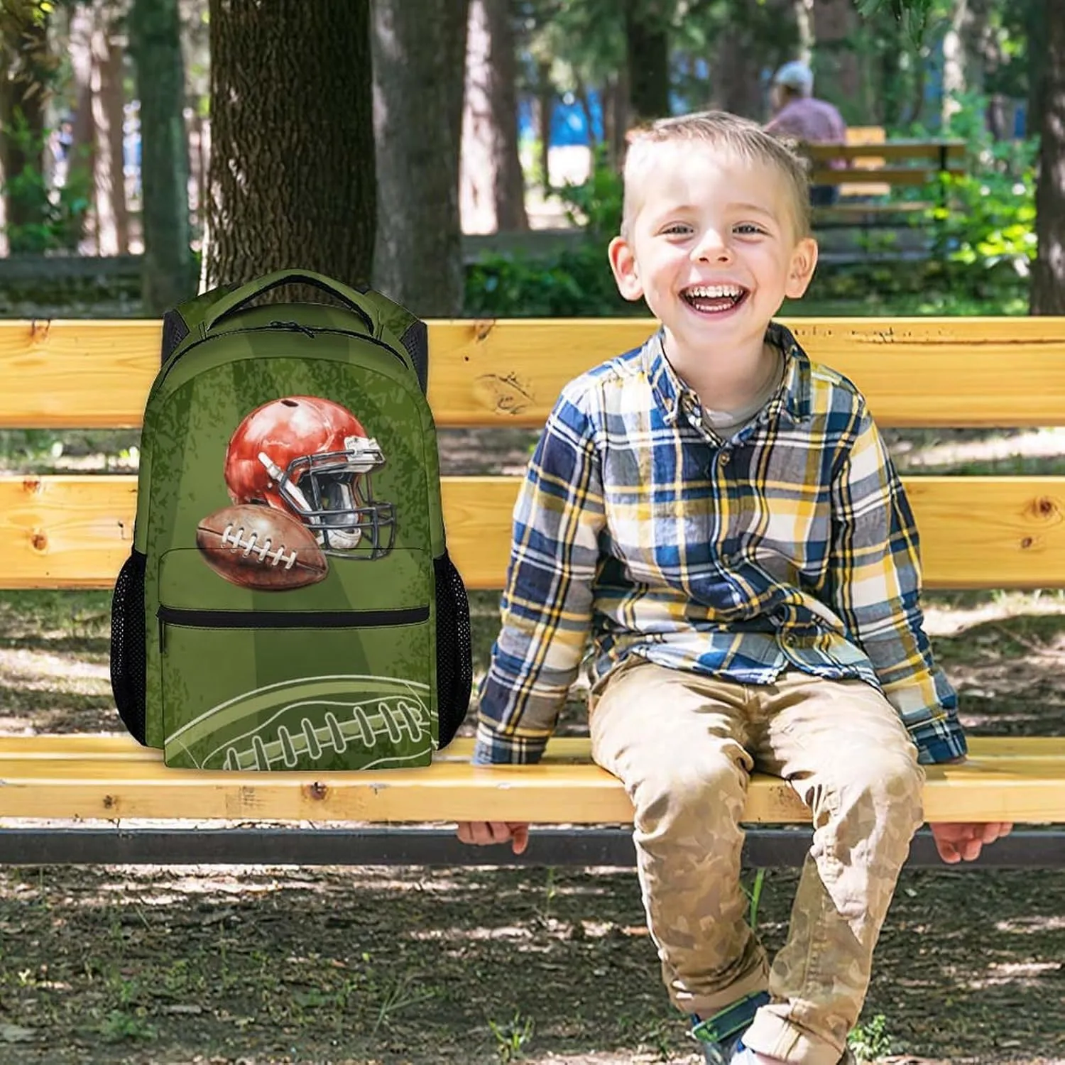 School Backpack for Boys - Football Bookbag - Lightweight Durable Large Capacity - 17 Inch Green Kid Backpack for School, Travel and Camp