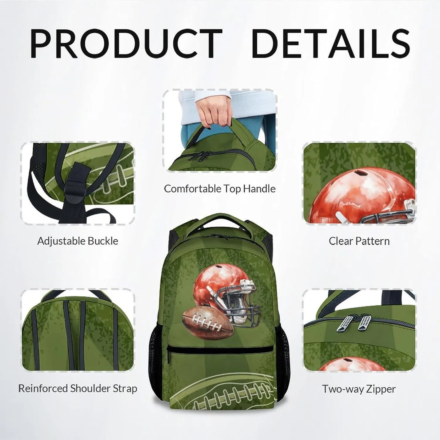 School Backpack for Boys - Football Bookbag - Lightweight Durable Large Capacity - 17 Inch Green Kid Backpack for School, Travel and Camp