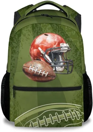 School Backpack for Boys - Football Bookbag - Lightweight Durable Large Capacity - 17 Inch Green Kid Backpack for School, Travel and Camp