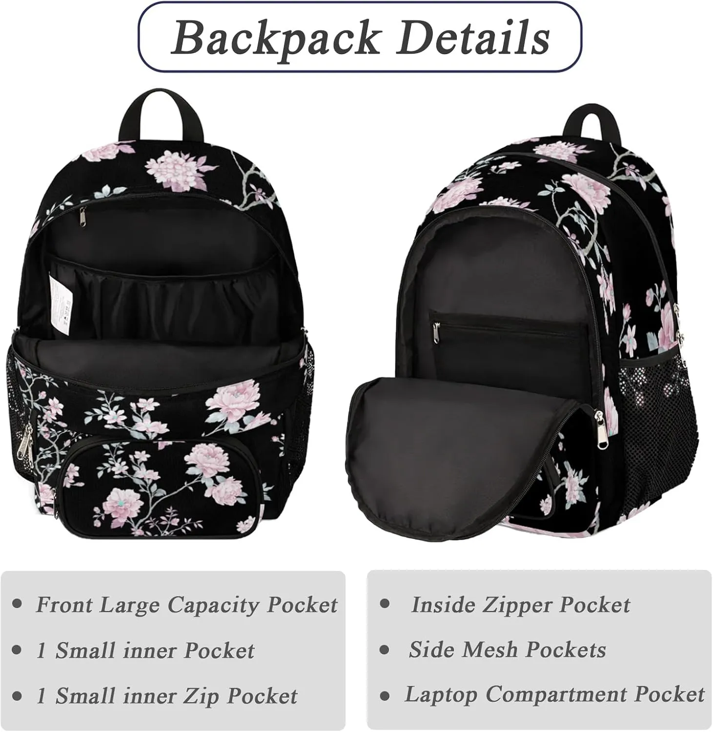 School Backpack for Girls Teens - Waterproof College School Bag Bookbag Daypack Travel Backpack for Woman Man,Vintage Flower