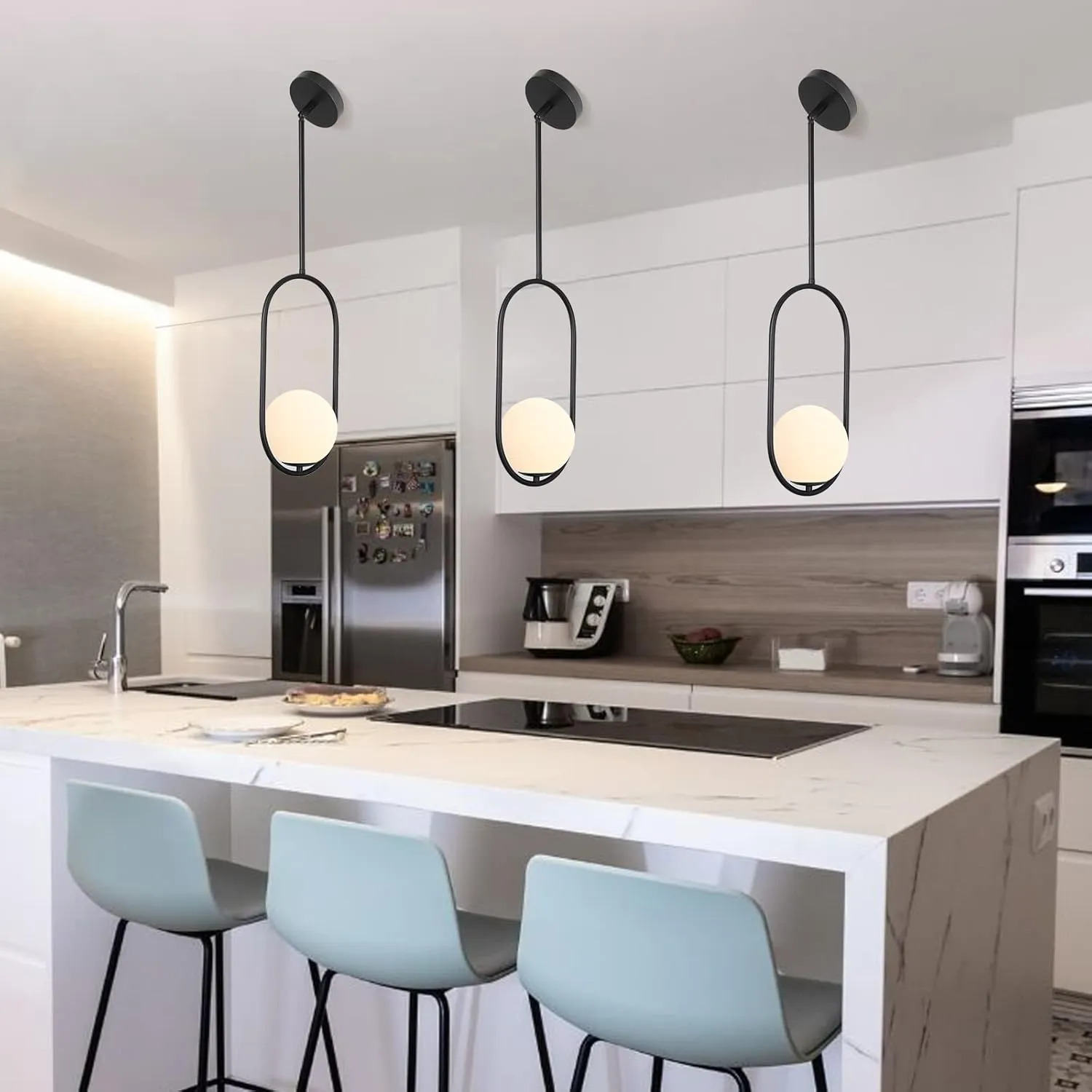 SeeU Modern Pendant Lighting One Light Chandelier Globe Black Pendant Light Indoor Hanging Light Fixture for Kithchen Island Dinning Room Bedroom