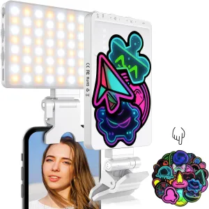 Selfie Light,Rechargeable Selfie Light for iPhone with 2 Packs Personalized Stickers, LED Light with 2500-9000K Dimmable,Portable Beauty Phone Light for Makeup,Selfie,Vlog,TikTok,Video,Reading
