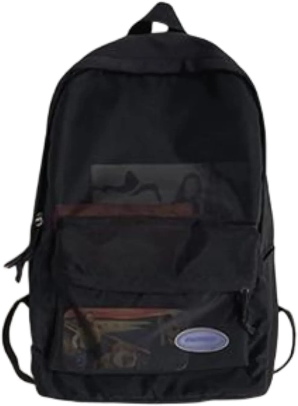 Semi-Mesh Backpack for School Student Stadium Approved Lightweight See Through Travel Casual Summer Large Bag (Black)