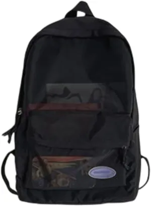 Semi-Mesh Backpack for School Student Stadium Approved Lightweight See Through Travel Casual Summer Large Bag (Black)